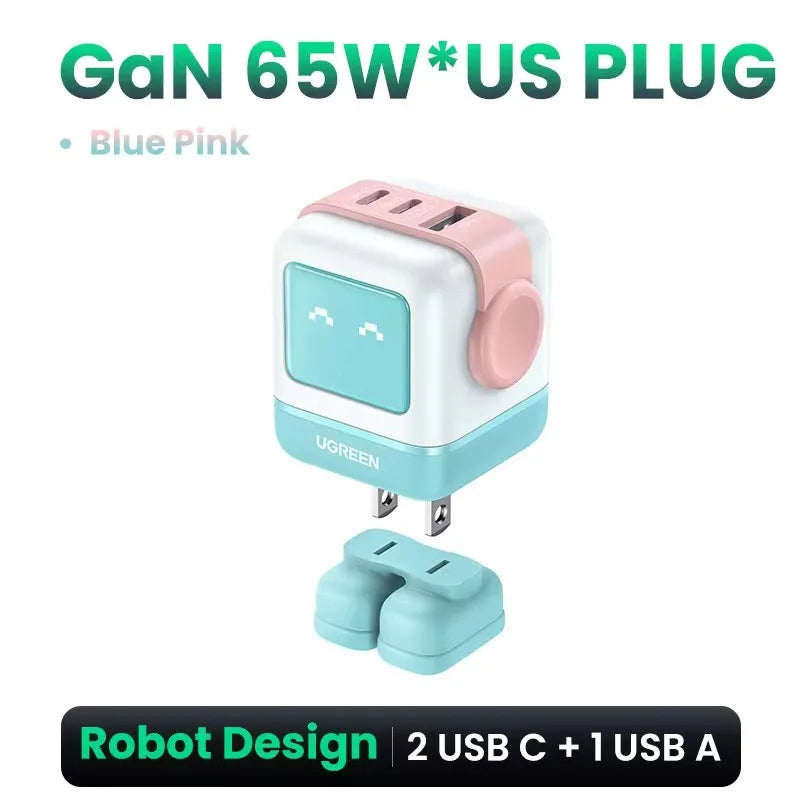 New！ 65W Gan Charger Robot Design Quick Charge 4.0 3.0 PPS PD Fast Charger for Iphone 15 14 13 Pro Macbook Laptop Tablet