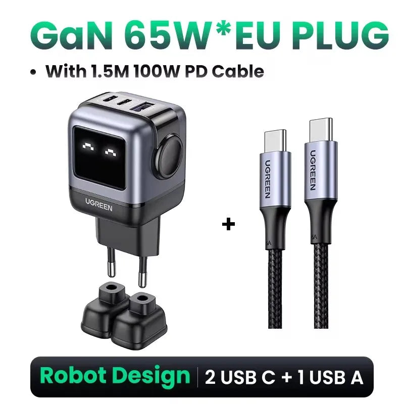 New！ 65W Gan Charger Robot Design Quick Charge 4.0 3.0 PPS PD Fast Charger for Iphone 15 14 13 Pro Macbook Laptop Tablet