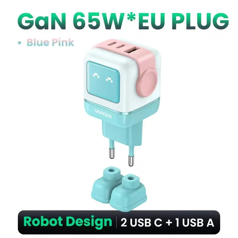 New！ 65W Gan Charger Robot Design Quick Charge 4.0 3.0 PPS PD Fast Charger for Iphone 15 14 13 Pro Macbook Laptop Tablet