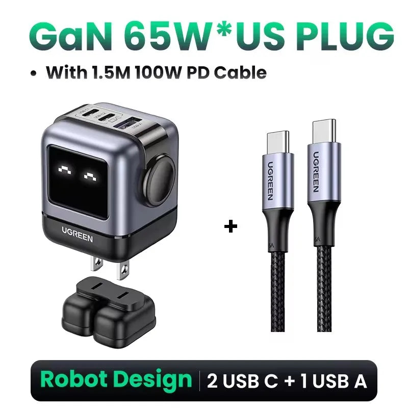 New！ 65W Gan Charger Robot Design Quick Charge 4.0 3.0 PPS PD Fast Charger for Iphone 15 14 13 Pro Macbook Laptop Tablet