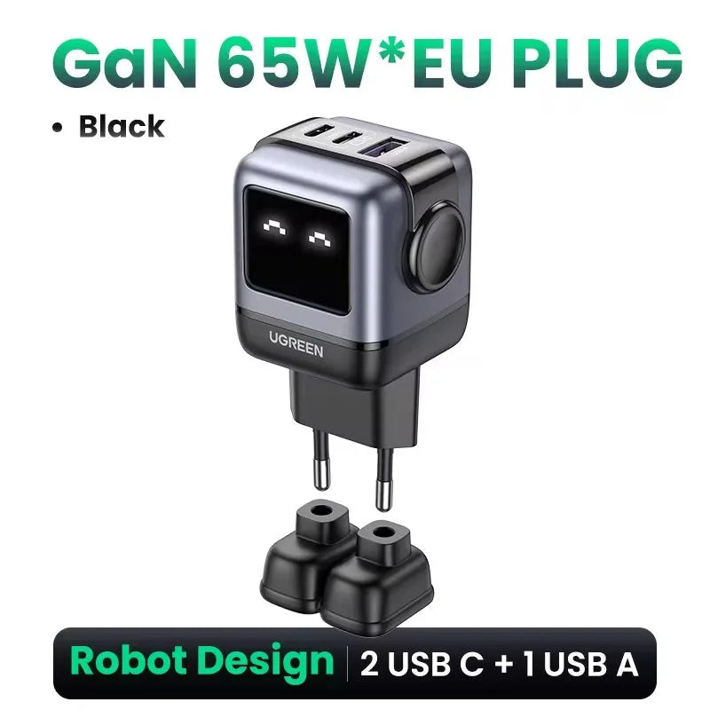 New！ 65W Gan Charger Robot Design Quick Charge 4.0 3.0 PPS PD Fast Charger for Iphone 15 14 13 Pro Macbook Laptop Tablet