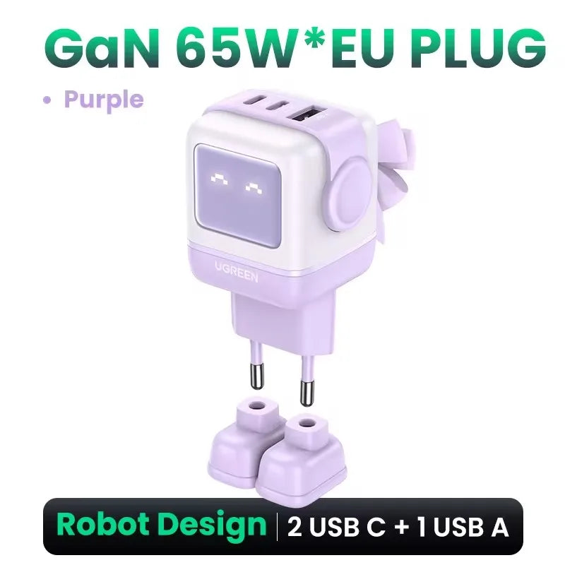 New！ 65W Gan Charger Robot Design Quick Charge 4.0 3.0 PPS PD Fast Charger for Iphone 15 14 13 Pro Macbook Laptop Tablet