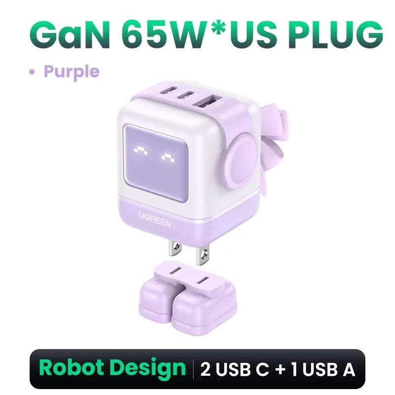 New！ 65W Gan Charger Robot Design Quick Charge 4.0 3.0 PPS PD Fast Charger for Iphone 15 14 13 Pro Macbook Laptop Tablet